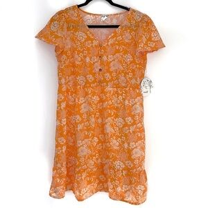 Anthropologie Naïf Orange Creamsicle Midi Floral Dress size M
